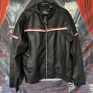 Hard Edge Full Zip Up Black Red & White Men's Jacket XL Vintage Biker Y2K